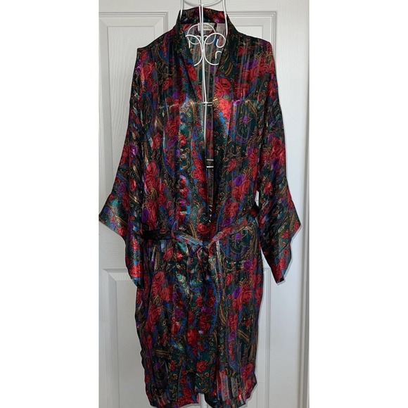 Vintage Gold Label Victoria's Secret Short Robe Large Rose Floral Paisley Jewel - Picture 2 of 7